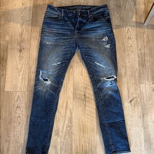 American Eagle Outfitters Men's Ripped Dark Blue Skinny Jeans
